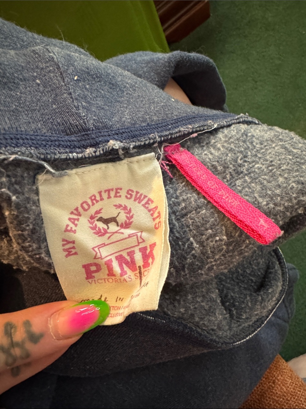Vintage PINK Victoria's Secret Navy Sweatpants with Teal Logo Accents - Picture 5 of 5